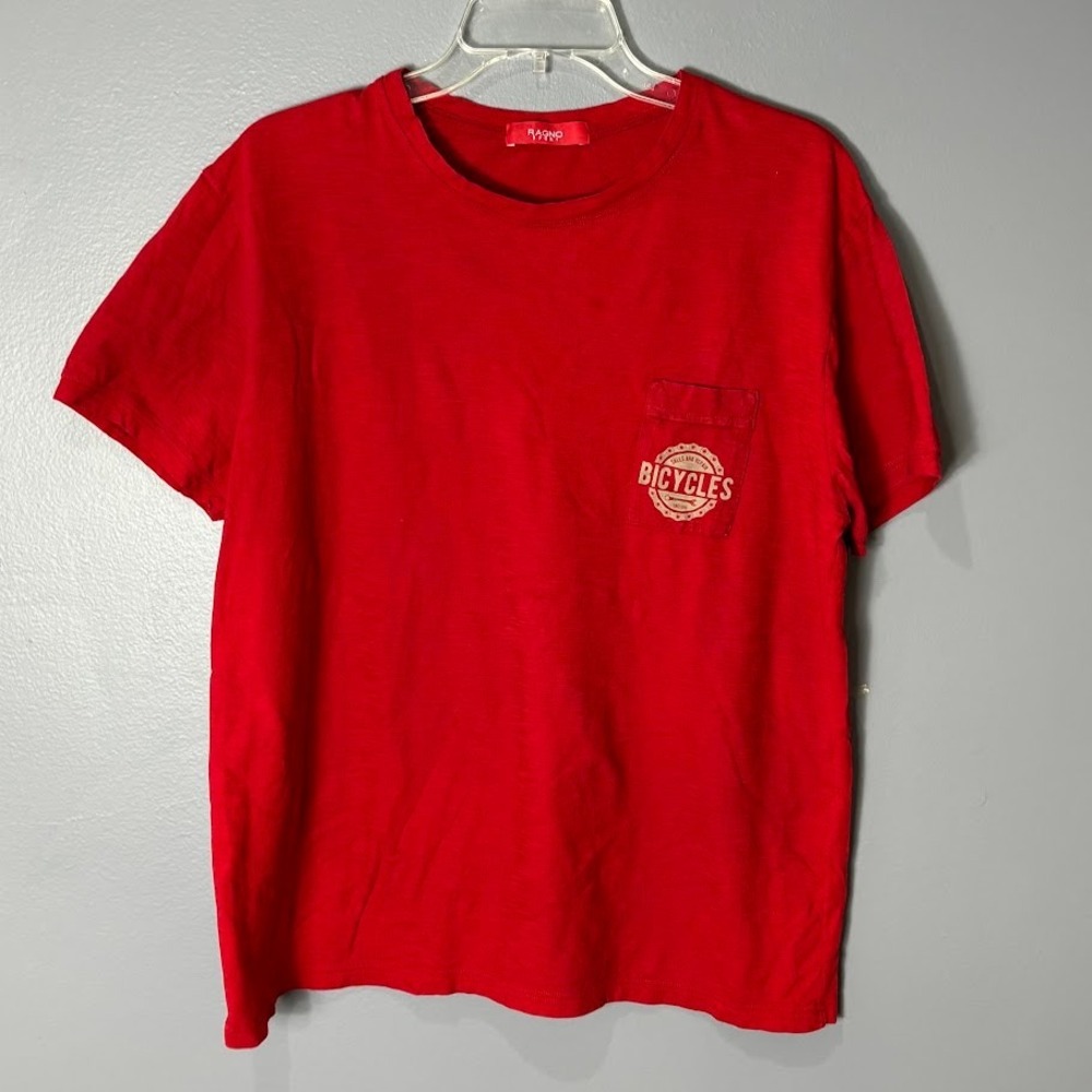 Ragno Sport Mens Red Bicycles Sales & Repair Pocket T-Shirt Slub Knit Large - Picture 1 of 6